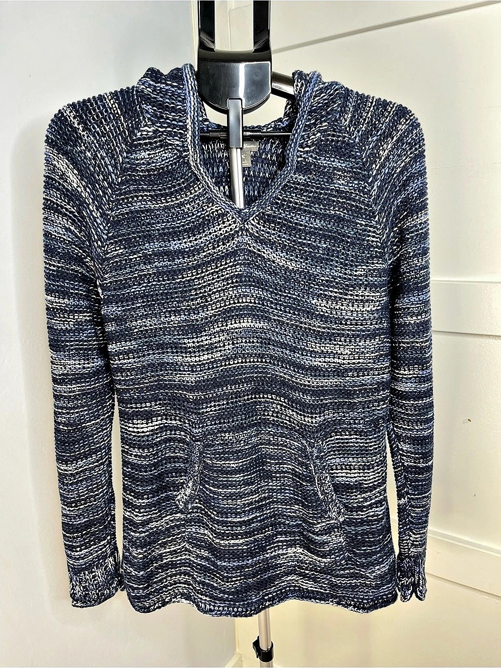 Eddie Bauer Blue Mélange Kangaroo Pocket Hoodie Women's Hooded Knit Sweater Blue